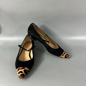 Jennifer Chamandi Black Suede with Calf-hair Lorenzo Point-toe Flats, Size 39.5